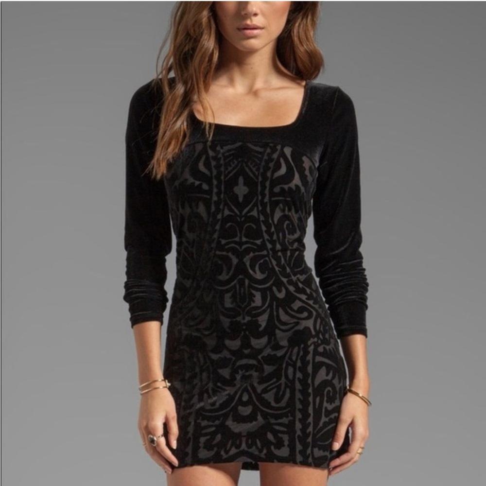 Free People Boogie Nights Gothic Brocade velvet burnout mini dress Large